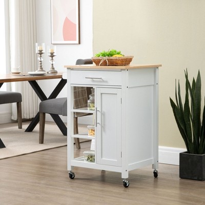 NicBex Mobile Kitchen Island Cart Morden Kitchen Carts on Wheels with Storage, 3 Storage Shelves, 1 Cabinet Door and Drawer for Kitchen, White
