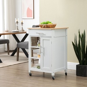 NicBex Mobile Kitchen Island Cart Morden Kitchen Carts on Wheels with Storage, 3 Storage Shelves, 1 Cabinet Door and Drawer for Kitchen, White - 1 of 4