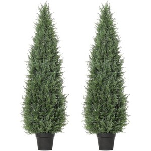 2 Pack Artificial Cedar Topiary Trees, UV Resistant Outdoor Fake Potted Plants with Weighted Base, Realistic Faux Evergreen Porch, Patio, Wedding - 1 of 4