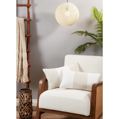 Ivory Rectangular Banded Poly Filled Throw Pillow