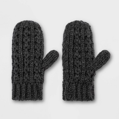 Women's Hand Knit Lined Mittens - Universal Thread™ Black