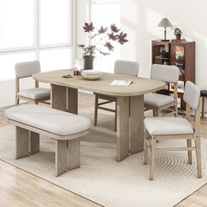 6-Piece Dining Set for 6 ,Oval 65" Dining Table with Upholstered Dining Chairs and Dining Bench for Dining Room, Living Room-Tanpinhause - 1 of 4