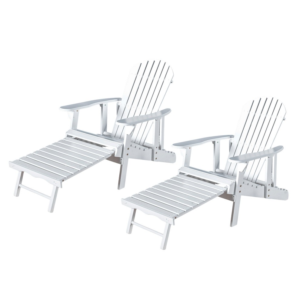Hayle 2pk Wood Reclining Adirondack Chair with Footrest - White - Christopher Knight Home: Outdoor Patio Furniture, Weather-Resistant