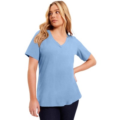 June + Vie by Roaman's Women's Plus Size Short-Sleeve V-Neck One + Only Tee