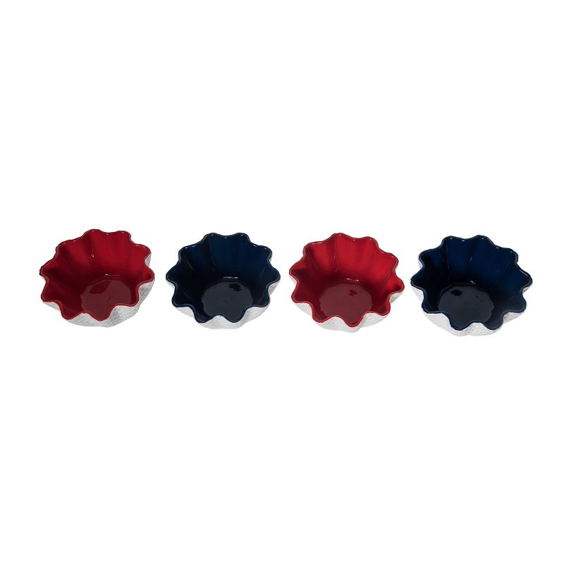 Transpac Dolomite 5.75 in. Red White and Blue 4th of July Patriotic Americana Waffle Cone Bowls Set of 4, 2 of 3