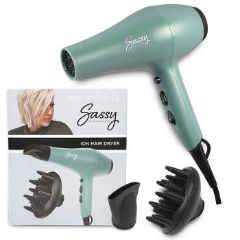 Sassy Ceramic Ion Hair Dryer, 1875-Watt Salon Dryer with Concentrator and Diffuser
