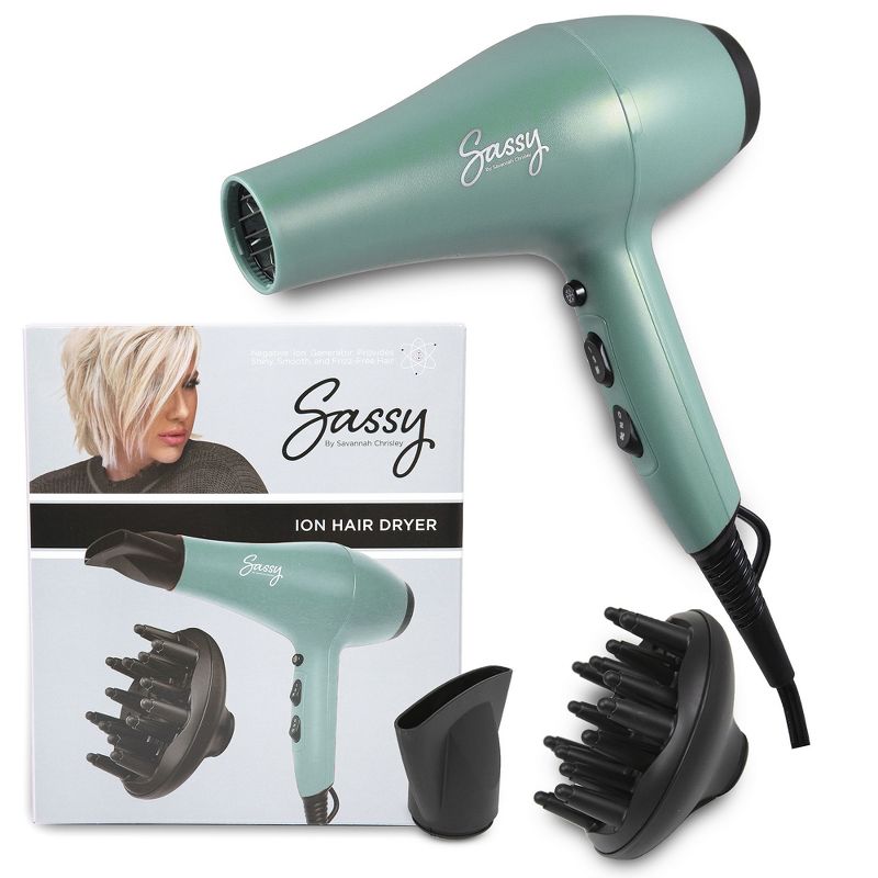 Sassy Ceramic Ion Hair Dryer, 1875-Watt Salon Dryer with Concentrator and Diffuser, 1 of 8