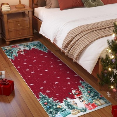 Christmas Machine Washable Rug with Non-Slip Backing Xmas Rug Non-Shedding Foldable Soft Low Pile Indoor Carpet