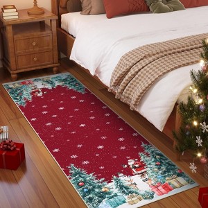Christmas Machine Washable Rug with Non-Slip Backing Xmas Rug Non-Shedding Foldable Soft Low Pile Indoor Carpet - 1 of 4