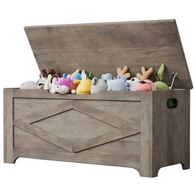 39.4in / 23.6in Storage Chest, Wooden Storage Bench With 2 Safety Hinges, Easy Assembly, Large Toy Chest for Entryway, Living Room, Bedroom