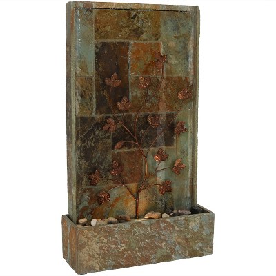 Sunnydaze 32"H Electric Slate and Metal Climbing Vines Outdoor Water Fountain with LED Light