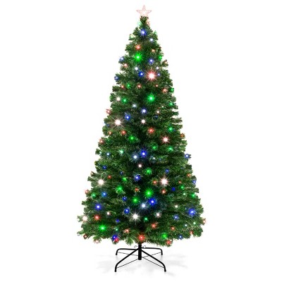 Best Choice Products 7ft Pre-Lit Fiber Optic Artificial Christmas Pine Tree w/ 280 Lights, 8 Sequences, Stand