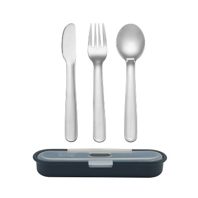 Compact Black and Gray Stainless Steel Utensil Set with Case