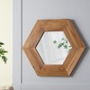 FONTOI Hexagon Wall Mirror Natural Teak Wood Frame Minimal Style Easy Install Decorative Accent for Living Room Bathroom, Natural, 18.5"*18.5"*0.7" - 4 of 4