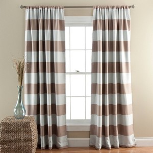 2pk 52"x84" Light Filtering Striped Window Curtain Panels Taupe Brown - Lush Décor: Mid-Century Modern, Rod Pocket - 1 of 4