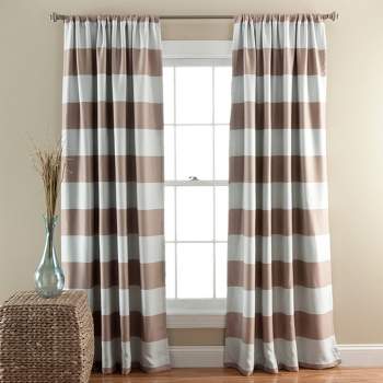2pk 52"x84" Light Filtering Striped Window Curtain Panels Taupe Brown - Lush Décor