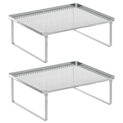 mDesign Set of 2 Free Standing Shelves Ideal Organiser for Kitchen Accessories Bronze Slim Metal Kitchen Storage for Cookware and Ingredients 