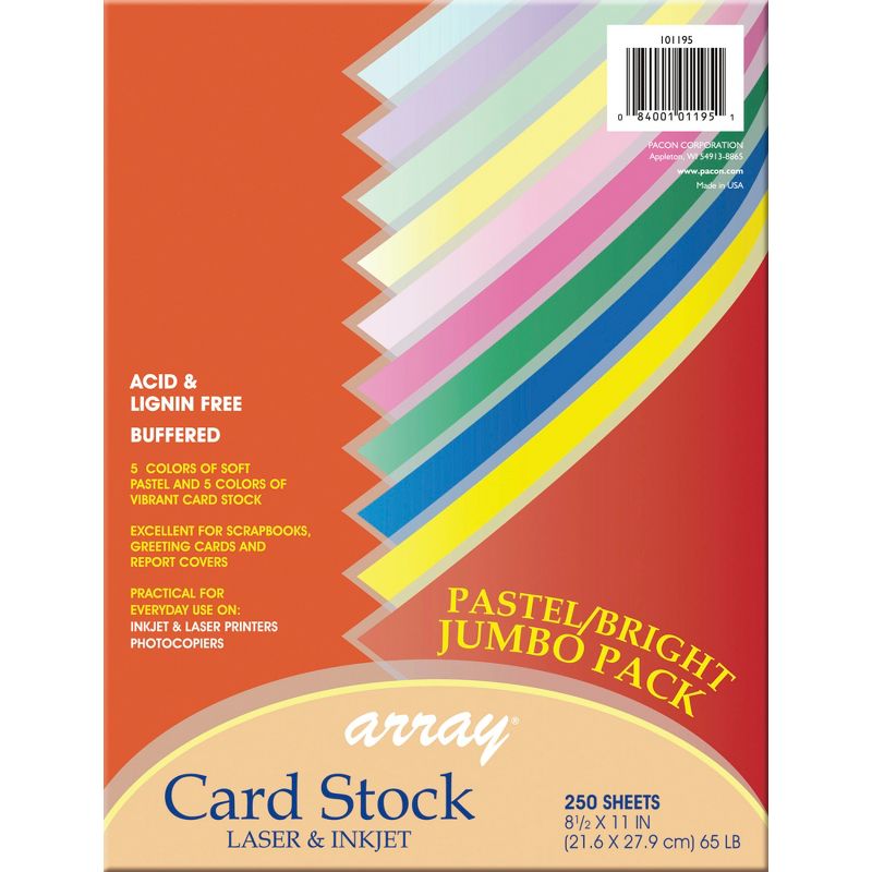 Array Card Stock Paper, 8-1/2 x 11 Inch, Assorted Bright Pastel Colors, Pack of 250, 1 of 4