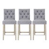 WestinTrends Hayes 24" Linen Fabric Tufted Counter Stool (Set of 3) - 3 of 4