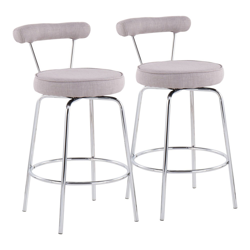 Photos - Chair Set of 2 Rhonda Contemporary Counter Height Barstools Chrome/Light Gray 