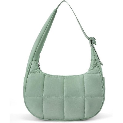Crescent Shoulder Bag for Women, Nylon Quilted Shoulder Purses, Puffy Handbags with Adjustable Strap