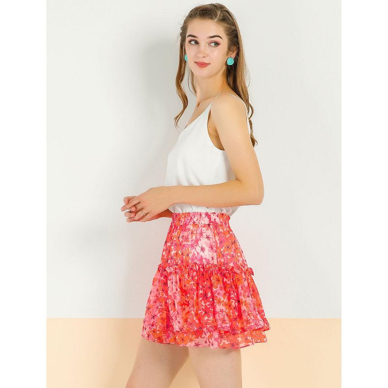 Allegra K Women's Summer Floral Tiered Ruffle Cute Mini Skirt, 5 of 8