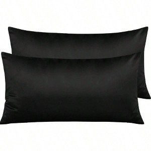 Luxury black satin pillowcases with hidden zipper, 20x36 inches, for hair and skin. - 1 of 4