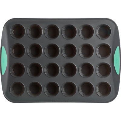 Trudeau Grey Silicone 24 Count Mini Muffin Pan with Mint Accent