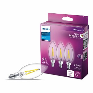 Philips UltraDef LED 60W Clear Daylight BA11 3P Candelabra Base: Dimmable LED Candelabra Bulbs, 500 Lumens, 5000K, 3-Pack - 1 of 4