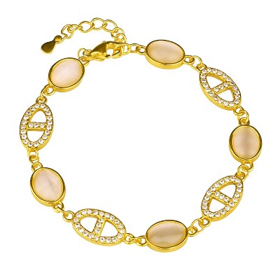 Gold Copper Crystal & Cat's - Eye Themed Modern Women's Bracelet