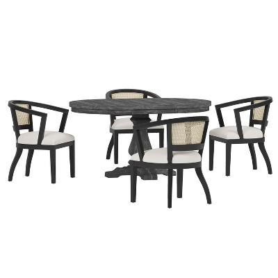 Christopher Knight Home Danmore 5 Pieces Traditional Upholstered Wood and Cane Expandable Dining Set