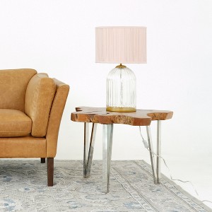 Nordic Solid-Wood Table Lamp – Gold, Clear & Pink Glass, 110–120V Plug-In Eye-Care Bedside/Study Light - 1 of 4