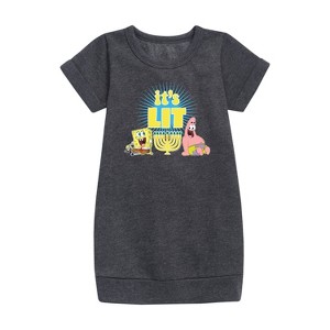 SpongeBob SquarePants It's Lit Hanukkah Graphic Short Sleeve Fleece Dress - Heather Charcoal - 4T - 1 of 3