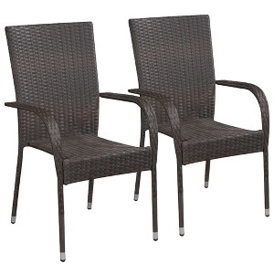 vidaXL Stackable Patio Chairs 2 pcs Poly Rattan Brown - 1 of 4