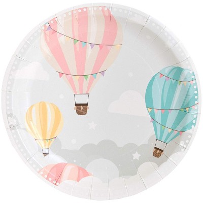 Sparkle and Bash 80 Packs Hot Air Balloon Disposable Paper Plates 7" for Baby Shower Party Supplies