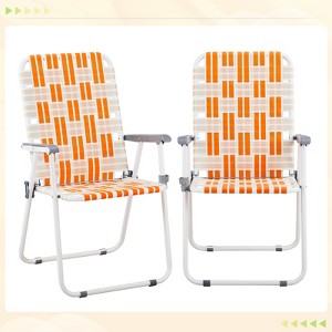 DOMETOUR Set of 2 Webbed Folding Beach Chairs, Outdoor Patio Lawn Foldable Chairs for Camping Fishing Yard Poolside BBQ, Orange & White - 1 of 4