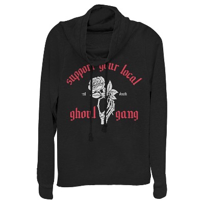 Juniors Womens CHIN UP Halloween Ghoul Gang Cowl Neck Sweatshirt