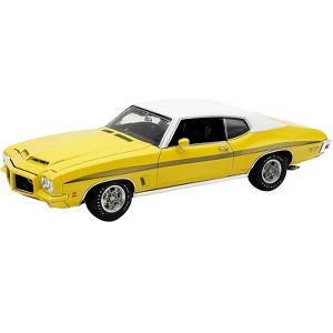 1972 Pontiac GTO LeMans Monarch Yellow with GTO Stripes and White Vinyl Top Limited Edition 1/18 Diecast Model Car by ACME - 1 of 4