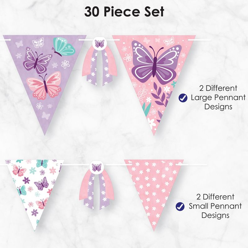 Big Dot of Happiness Beautiful Butterfly - DIY Floral Baby Shower or Birthday Party Pennant Garland Decoration - Triangle Banner - 30 Pieces, 5 of 9
