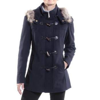 Alpine Swiss Duffy Womens Wool Coat Fur Trim Hooded Parka Jacket