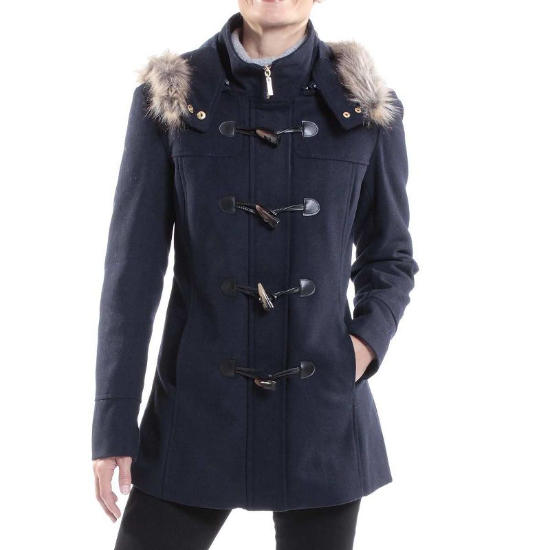 Alpine Swiss Duffy Womens Wool Coat Fur Trim Hooded Parka Jacket, 1 of 11