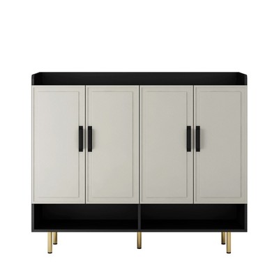NicBex Shoe Cabinet with 4 Doors,Shoe Organizer with Adjustable Shelf for Hallway,Living Room and Entryway,White+Black