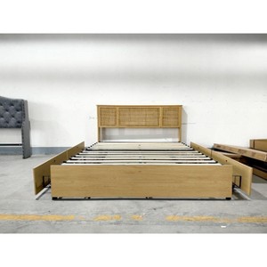 Boho Bed Frame with Natural Rattan Headboard, Metal Platform, Strong Wooden Slats Support, Sturdy Mattress Foundation, No Box Spring Needed. - 1 of 1