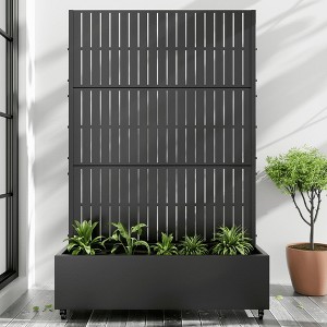 SpassWay Black Metal Planter Box with Trellis Raised Garden Bed with Arbor Privacy Screen with Wheels - 1 of 4