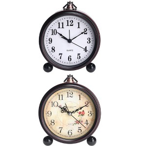 REGALWOVEN 2 Pcs Metal Battery Powered Silent Vintage Desk Clock 5.9 x 5.1 x 2 Inches - 1 of 4