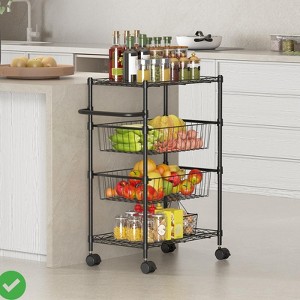 Kitchen Utility Cart 4 Tier Heavy Duty Rolling Cart 110 Lbs Capacity Storage Cart w/ Wheels & Handle Bar - 1 of 4