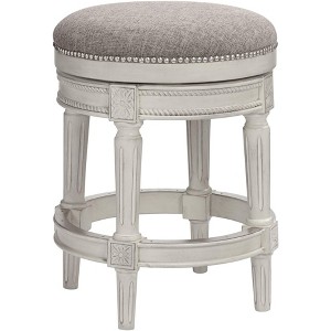 55 Downing Street Oliver Wood Swivel Bar Stool Distressed White 24 1/2" High Traditional Pewter Round Cushion with Footrest for Kitchen Counter Island - 1 of 4