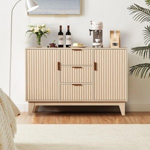 Fluted Sideboard Buffet Cabinet, Kitchen 47.2in Large Buffet Storage Cabinet Coffee Bar Cupboard 3 Drawers 2 Doors - 1 of 4
