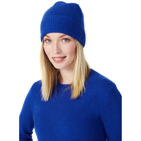 Style Republic 100% Pure Cashmere Women’s Ribbed Cuff Beanie - Royal Blue