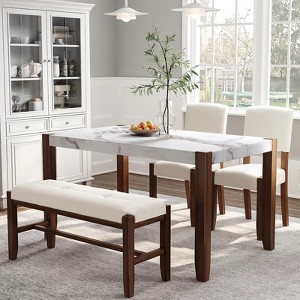 4 Piece Dining Table Set For 4-Person, 46" Faux Marble Style Rectangular Table Set With 2 Upholstered Chairs&1 Bench - 1 of 3